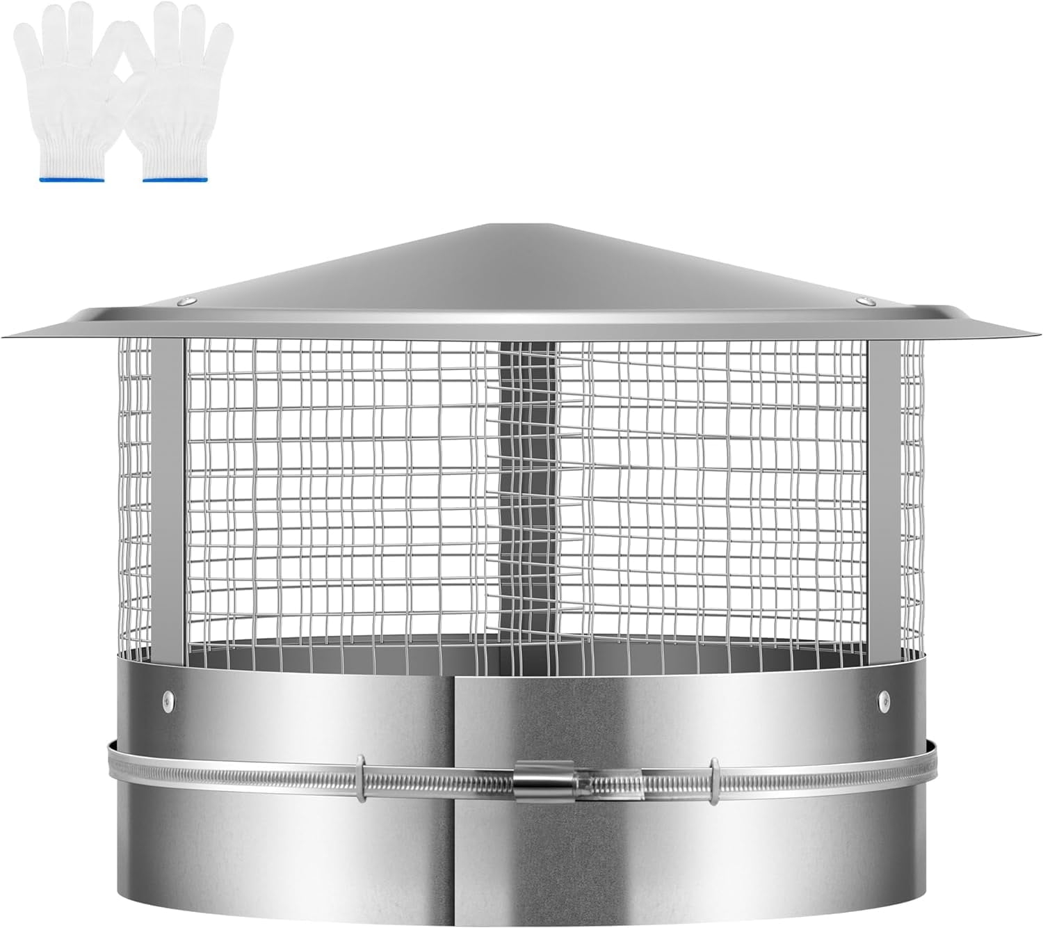 SPECSTAR 14" Cone Top Chimney Cap with Screen, Round Roof Rain Chimney Cover, Galvanized Steel Fireplace Exhaust Cap, Adjustable Roof Cap for Vent