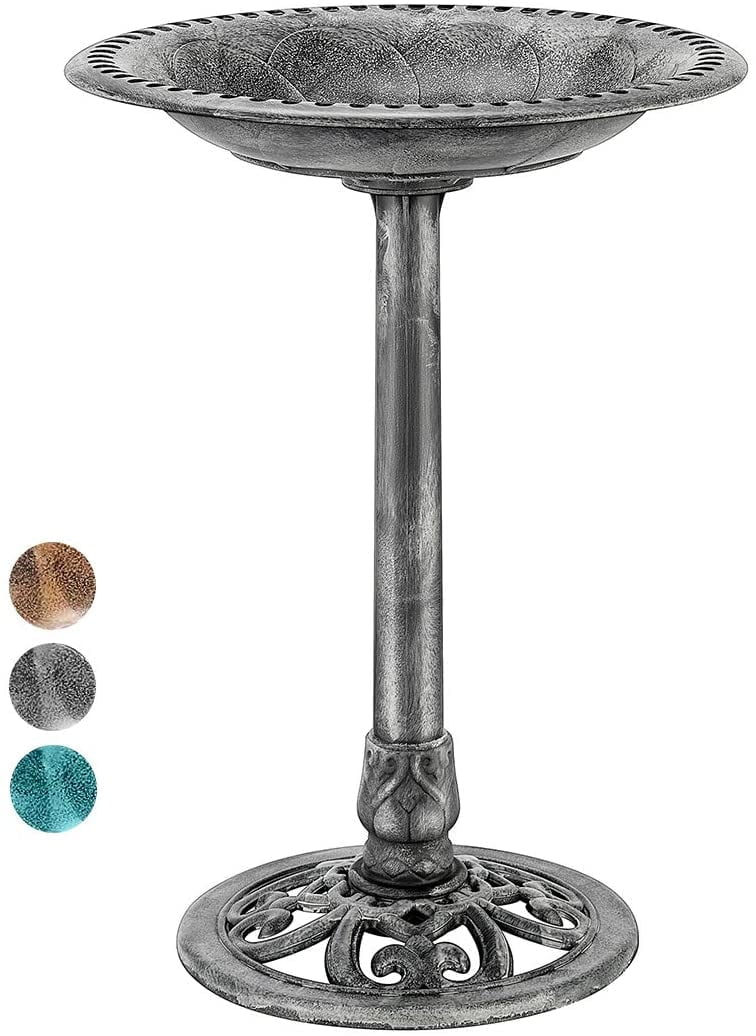 SPECSTAR Bird Bath, 28 inch Height Polyresin Lightweight Antique Outdoor Garden Birdbath Gray