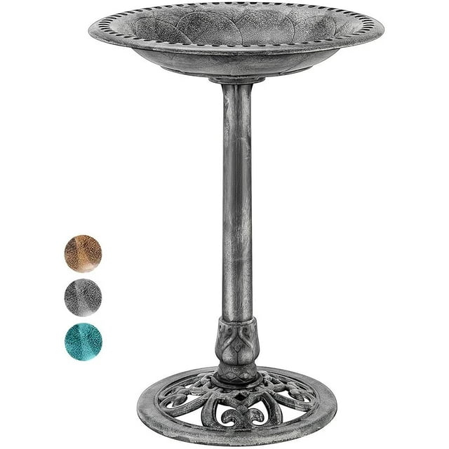 SPECSTAR Bird Bath, 28 inch Height Polyresin Lightweight Antique Outdoor Garden Birdbath Gray