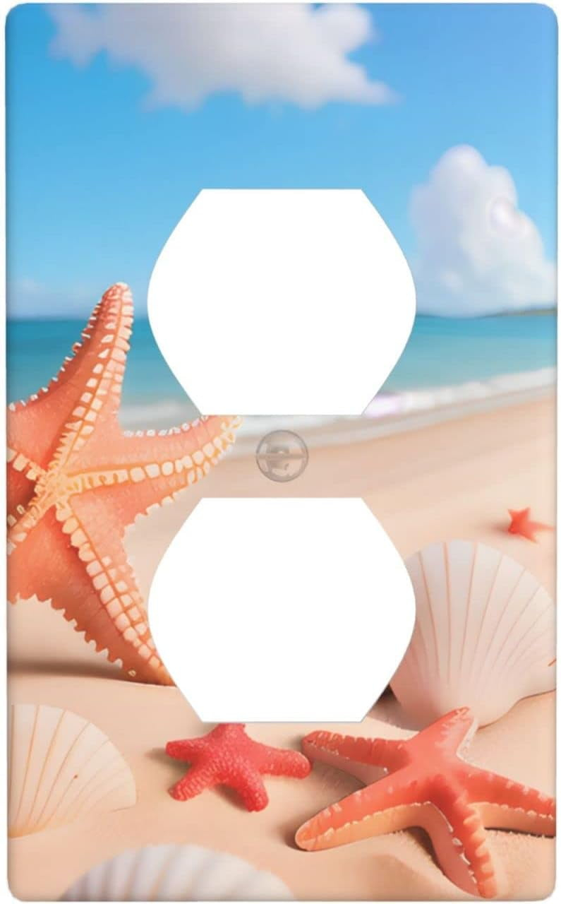 Sunyuer Sea Starfish Beach Decorative Wall Plate, 1 Gang Single Duplex Outlet Cover Decorative Switch Plate for Kitchen Bathroom Bedroom, 4.5x2.76 Inch