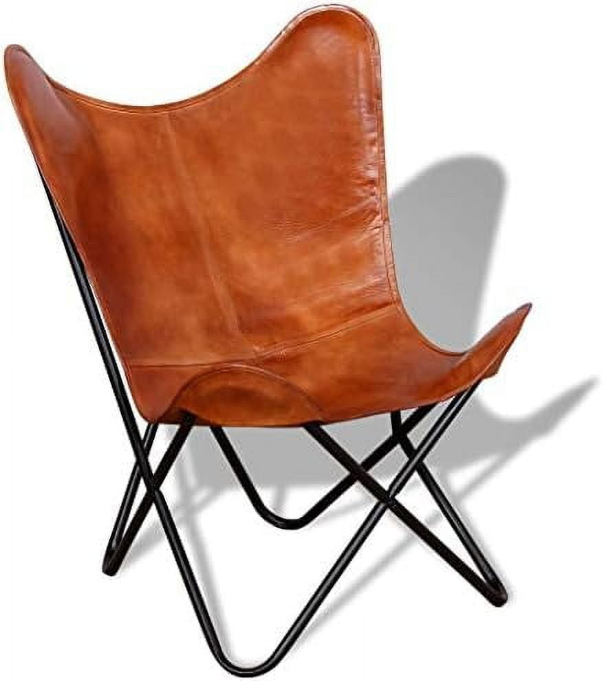 vidaXL Chair Living Room Chair with Powder Coated Iron Frame Real Leather