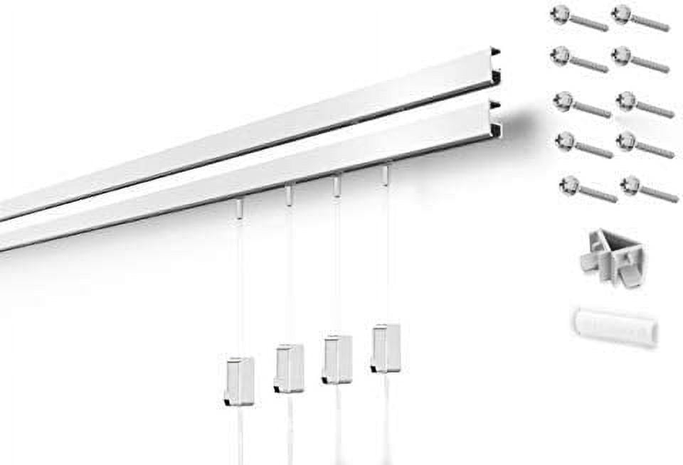 STAS Minirail Picture Hanging System Set - Covers 9.84 ft of Wall Space - Smallest Picture Rail & Art Hanging Gallery Kit for Art Display White Rails, Includes 4 Hooks & Cords