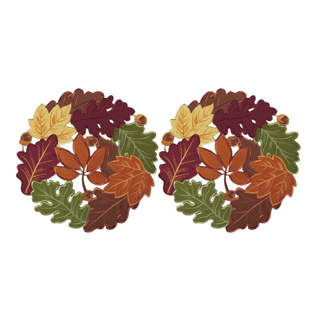 STP Goods  Autumn Leaves Ornament Round Doilies Set of 2 - N/A