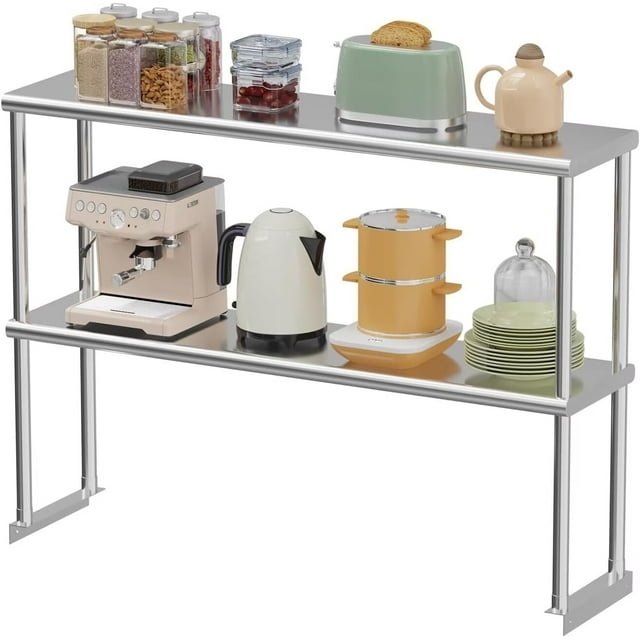 STRELECT 12"x48" Stainless Steel Overshelf for Prep & Work Table, NSF Commercial Adjustable Double Deck Overshelf 2 Tier for Restaurant, Bar, Utility Room, Kitchen and Garage