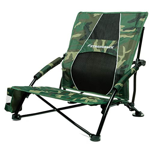 STRONGBACK Low Gravity Beach Chair with Lumbar Back Support, Folding Camo