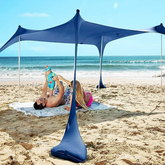 SUN NINJA 7x7.5 FT Pop-Up Beach Tent with Sand Shovel, Pegs & Stability Poles – Navy Blue Sun Shelter for Beach, Camping & Outdoor Use
