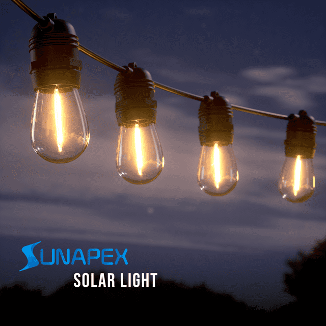 SUNAPEX Solar String Lights Outdoor Waterproof, 48FT Solar Patio Lights with Shatterproof Edison Bulbs,Outdoor String Lights Solar
