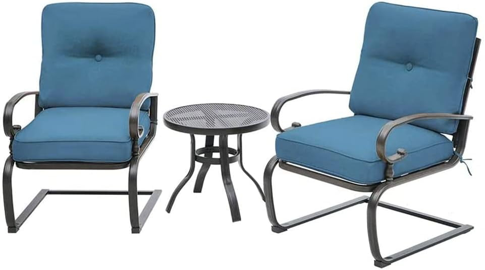 SUNCROWN 3-Piece Patio Furniture Outdoor Bistro Set Spring Metal Chairs and Round Bistro Table, Blue