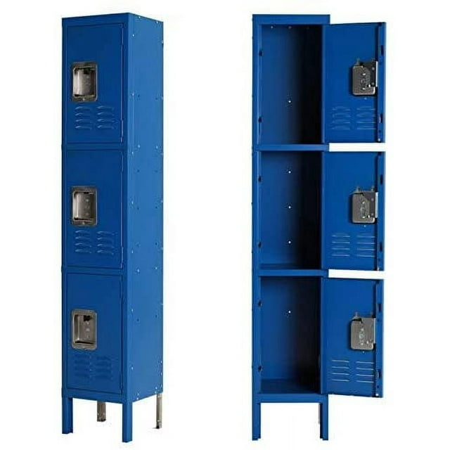 INTERGREAT Metal Locker for School Office Gym Metal Storage Locker Cabinet for Employees Students Steel Locker Triple Tier with 3 Door Blue