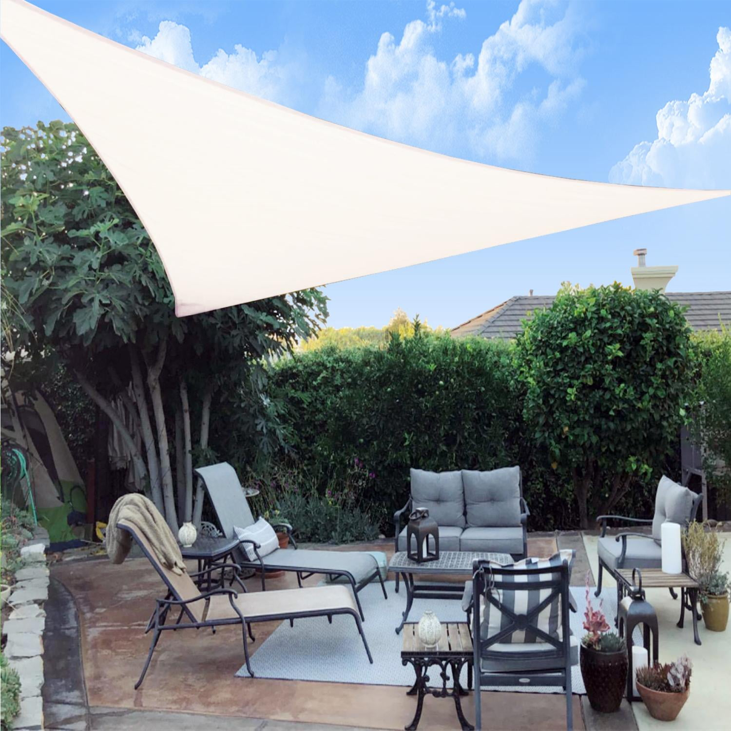 SUNNY GUARD Sun Shade Sail 10/12/16.5/20FT Triangle UV Block Sunshade Canopy for Outdoor, 20'x20'x20' Cream
