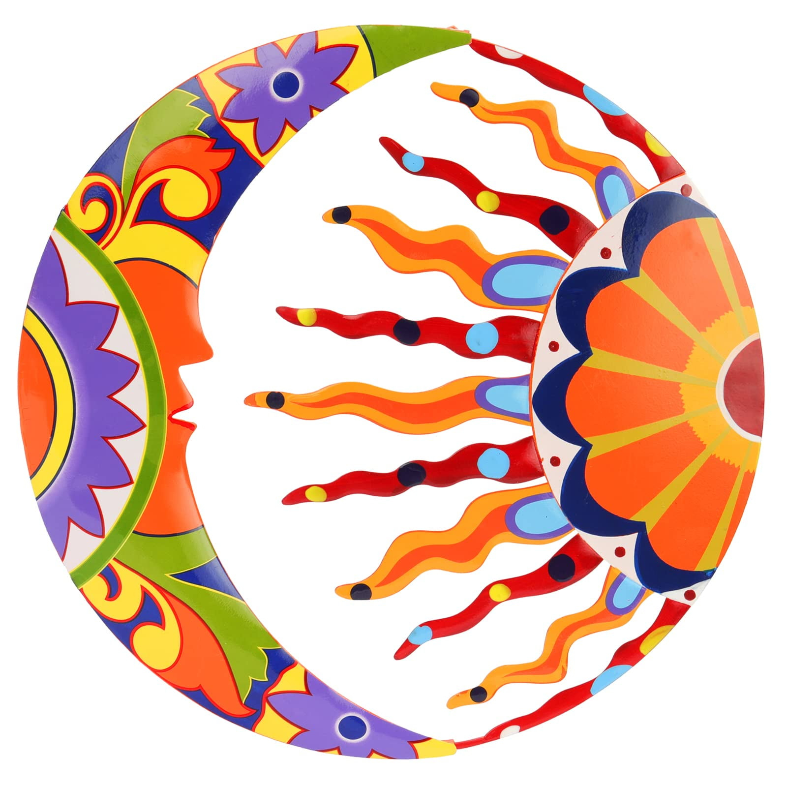 SUNNYPARK Metal Sun and Moon Wall Art Decor, 16" Colorful Handcrafted Mexican Talavera celestial Wall Sculptures Hanging for Indoor Outdoor Living Room, Garden, Patio C40