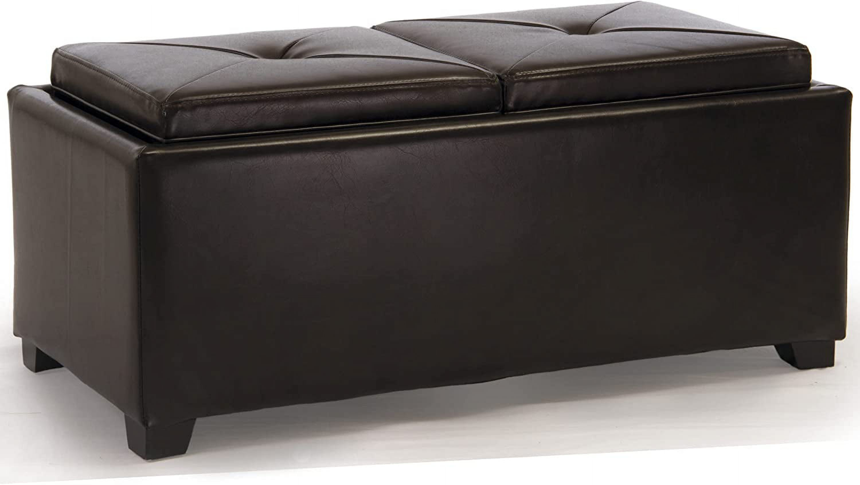SUSIMOND Maxwell Bonded Leather Double Tray Ottoman, Brown , 38 x 19x 17inches