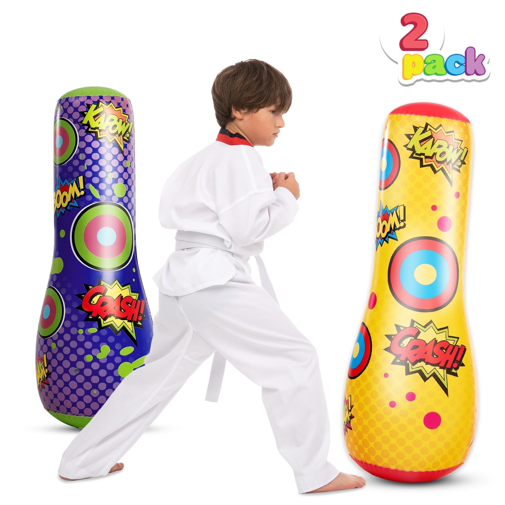 Joyfy 2 Pack Punching Bag for Kids,47 Inches Double-sided Inflatable Bop Bag With Bounce-back Action for Toddler