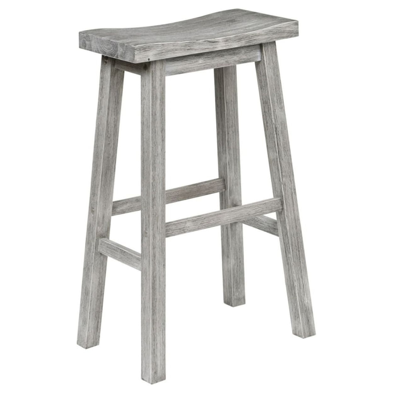 Benjara Saddle Design Wooden Barstool with Grain Details, Gray