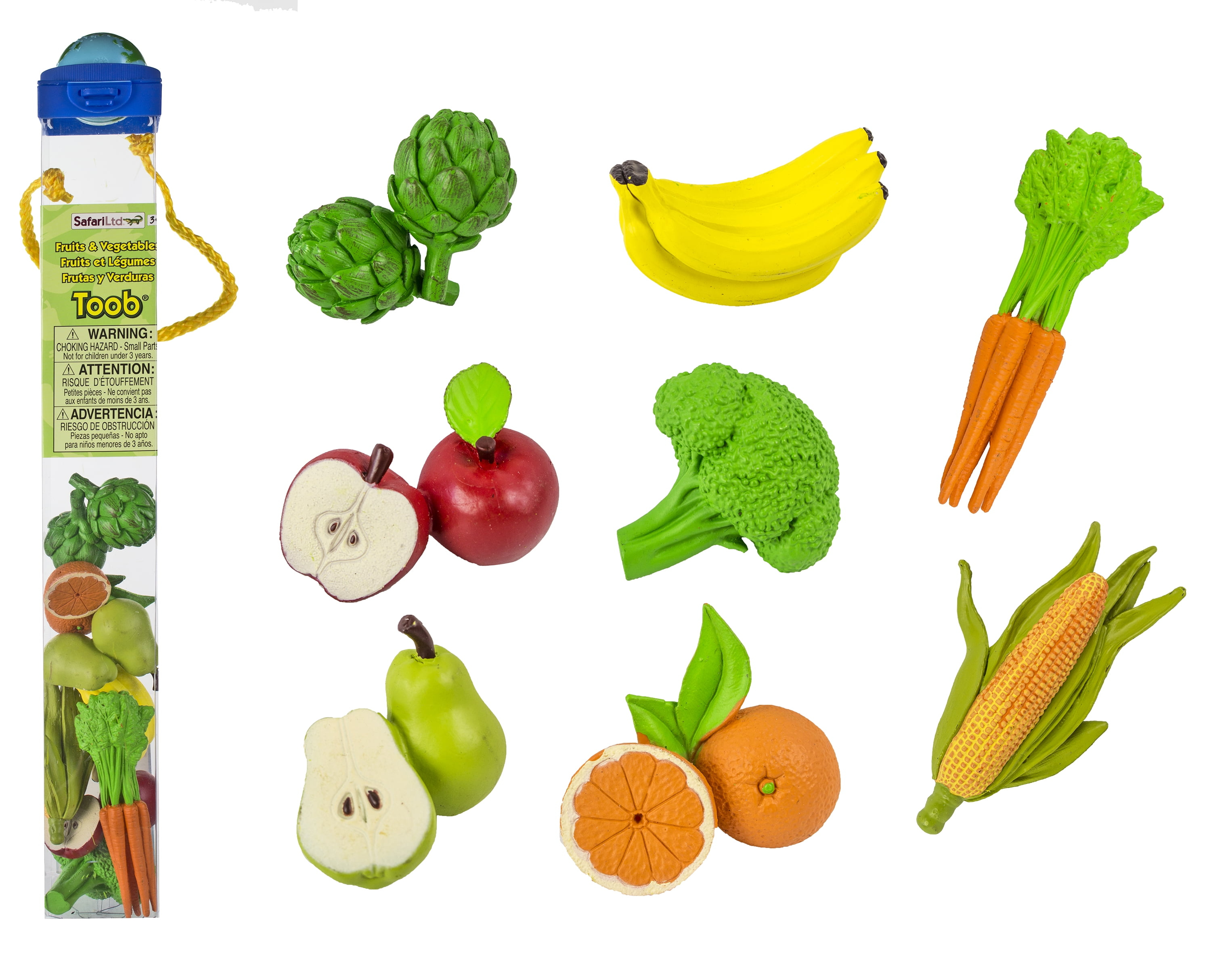 Safari Ltd Fruits & Vegetables TOOB - 8 Mini Figurines including Pears, Oranges, Apples, Artichokes, Carrots, Bananas, Broccoli, and Corn - Educational Toy Figures For Boys, Girls & Kids Ages 3+