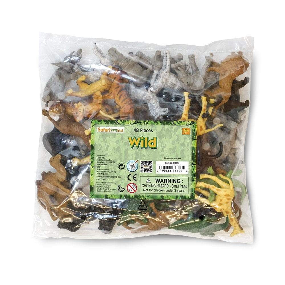 Safari Ltd. Wild Bulk Bag - 48 Jungle & Savanna Animal Figurines - Toy Set for Boys, Girls & Kids Ages 3+