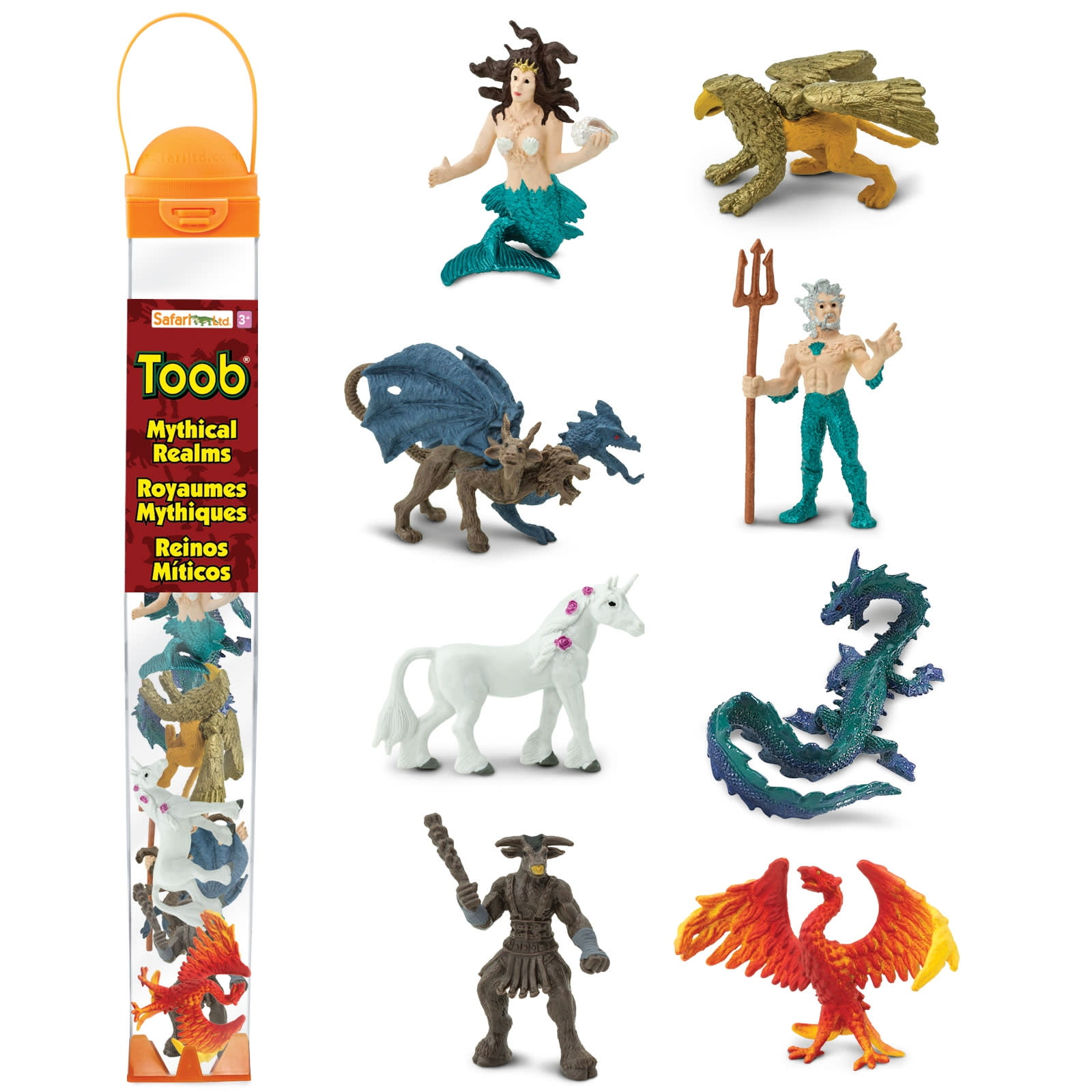Safari Ltd. Mythical Realm TOOB - 8 Mini Figurines: Chimera, Griffin, Phoenix, Unicorn, Sea Dragon, Minotaur, Poseidon, & Mermaid - Mythology Educational Toy Figures for Boys, Girls & Kids Ages 3+