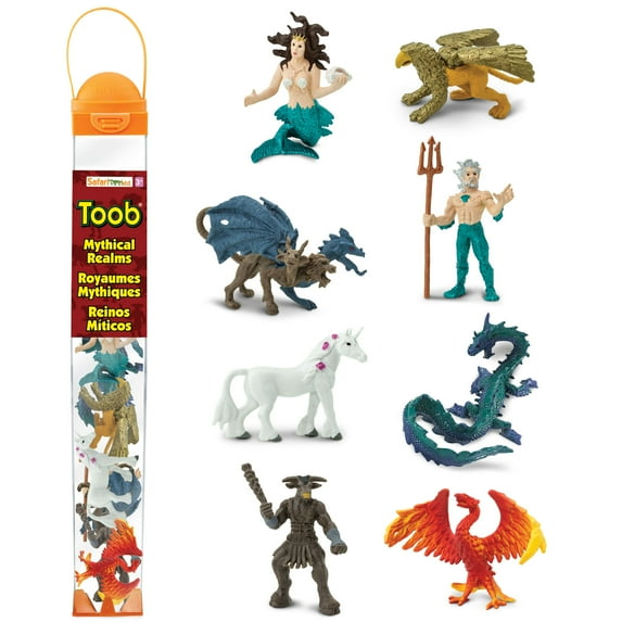 Safari Ltd. Mythical Realm TOOB - 8 Mini Figurines: Chimera, Griffin, Phoenix, Unicorn, Sea Dragon, Minotaur, Poseidon, & Mermaid - Mythology Educational Toy Figures for Boys, Girls & Kids Ages 3+