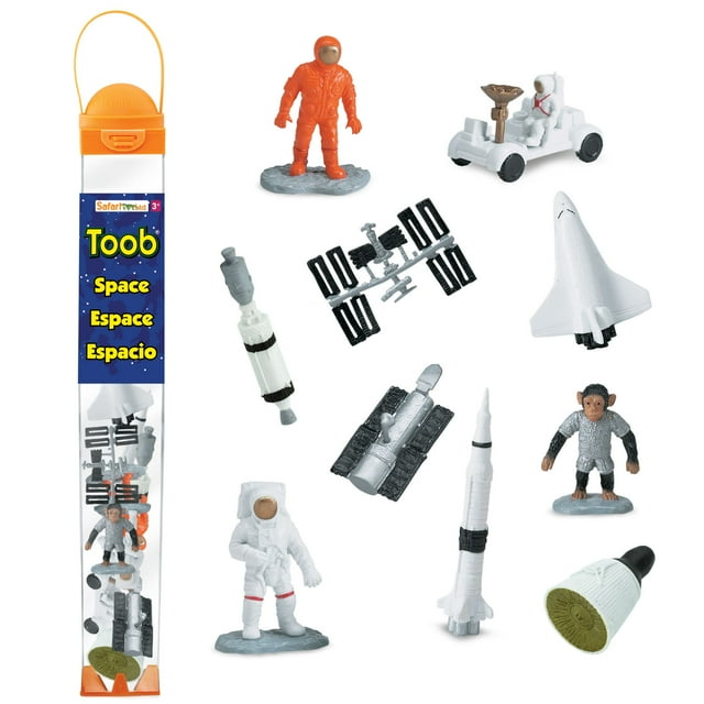 Safari Ltd Space TOOB With 10 Out Of-This-World Toy Figurines, Including 2 Astronauts, 1 Space Chimp, 6 Space Craft, And More! ? For Ages 3 And Up