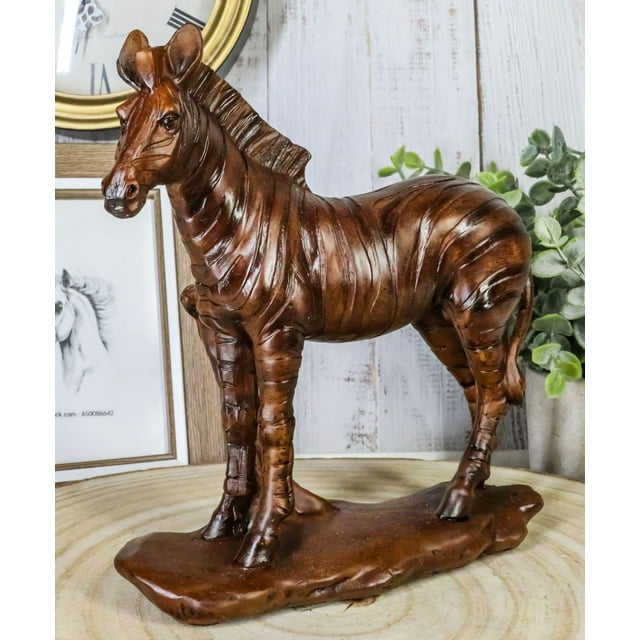 Safari Savanna Grasslands Animal Wildlife Zebra Horse Figurine Faux Wood Finish