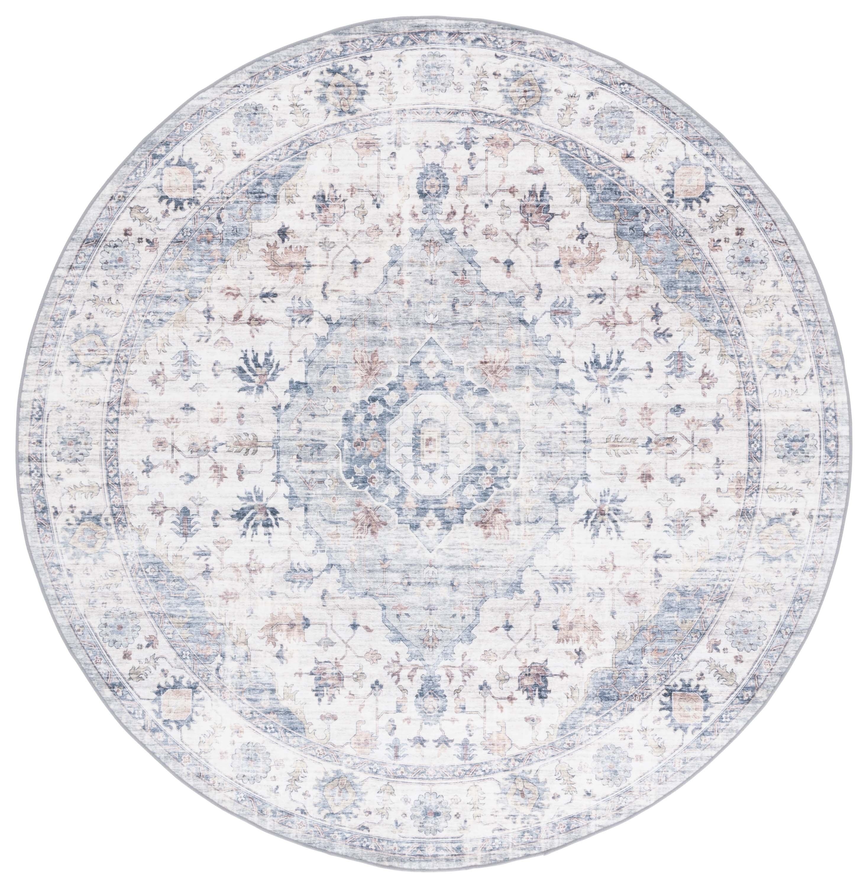 Arizona ARZ517 Power Loomed Machine Washable Area Rug - Light Blue/Ivory - 6' Round - Safavieh.