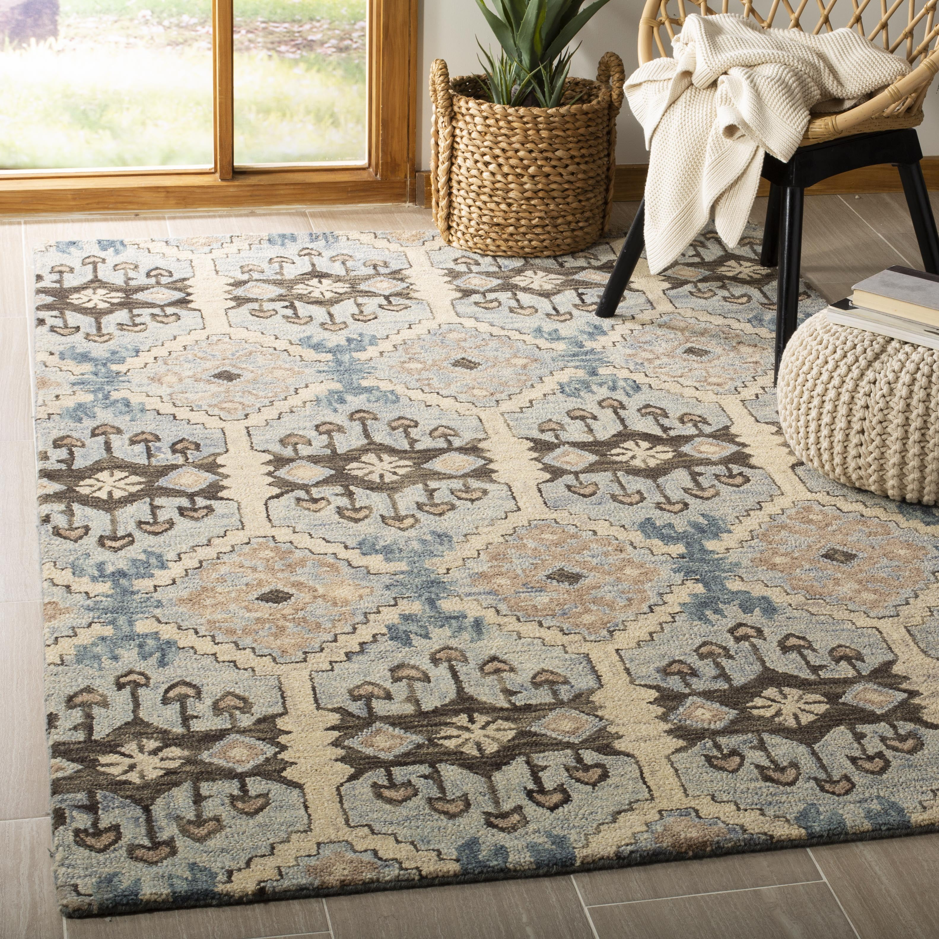 Aspen APN512 Hand Tufted Area Rug - Light Blue/Cream - 7' X 7' Square - Safavieh.