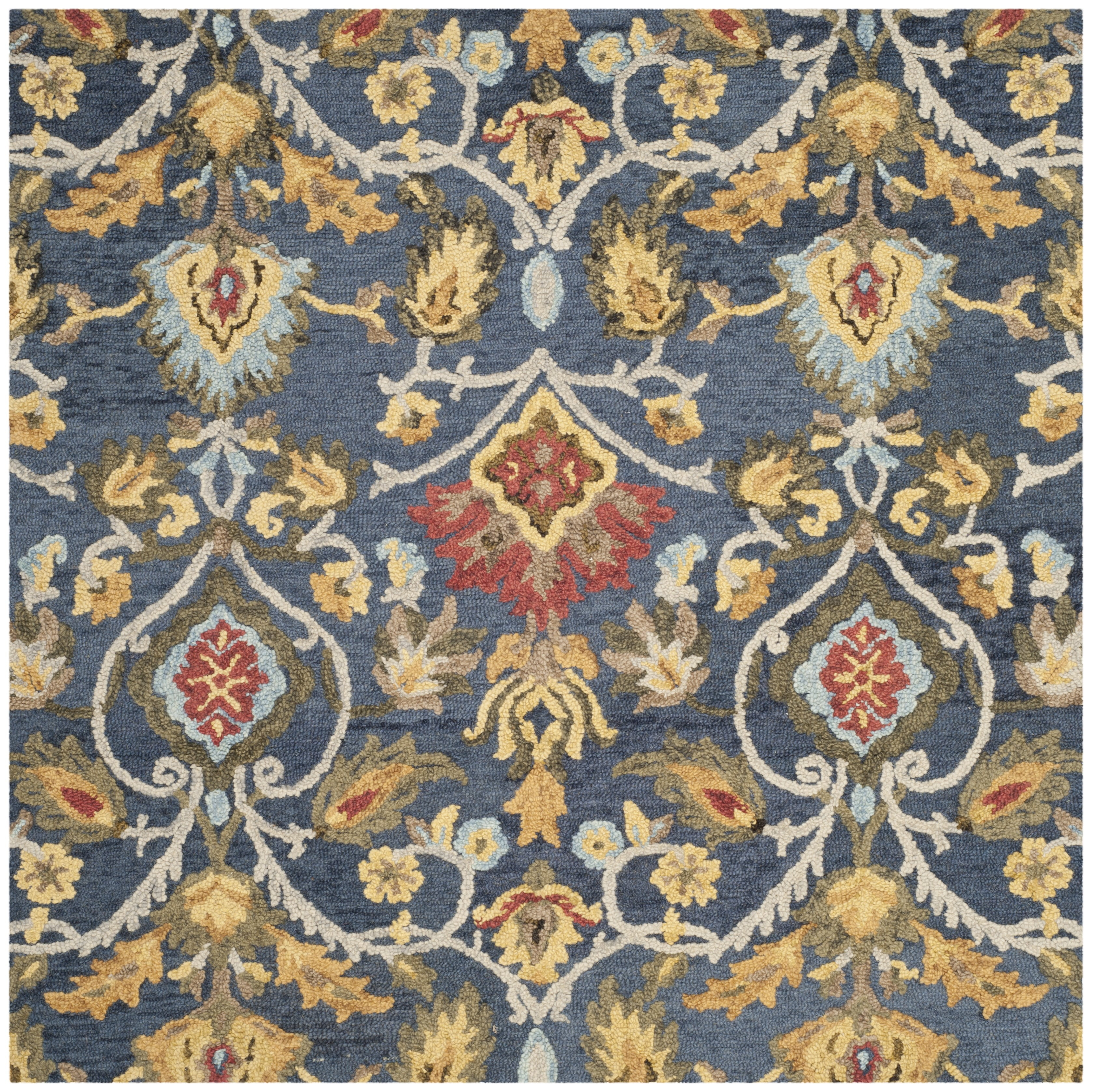SAFAVIEH Alfombra de Lana Floral Lennon con Flores, Azul Marino/multicolor, 12' x 12' Cuadrados