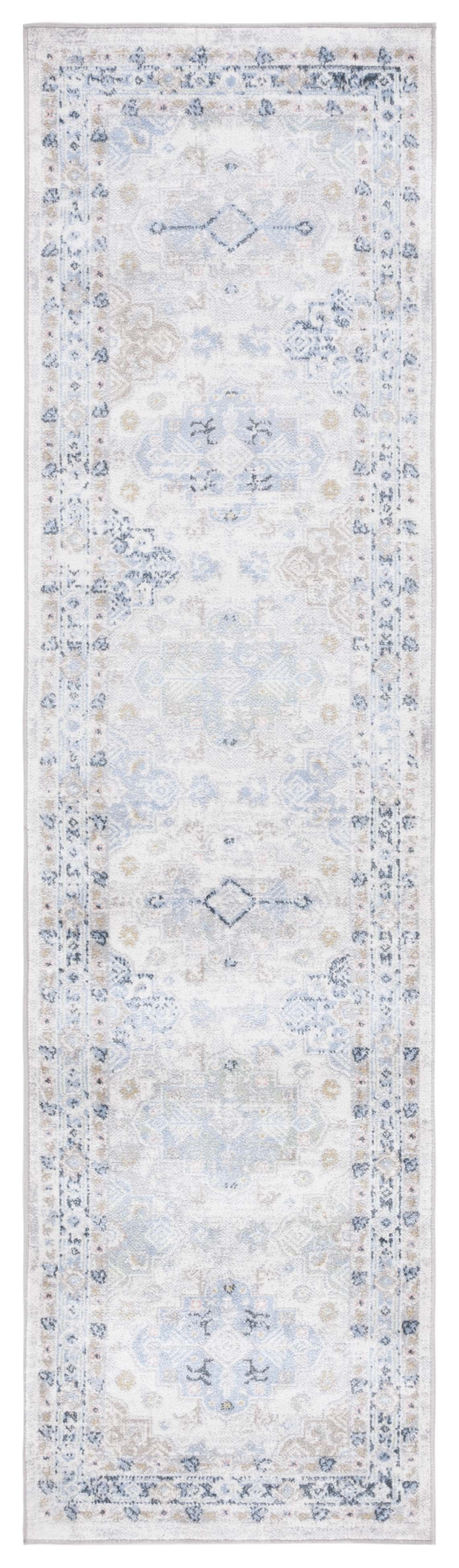 SAFAVIEH Bayside Zoja Oriental Polyester Machine Washable Runner Rug, Grey/Blue, 2'2" x 8'