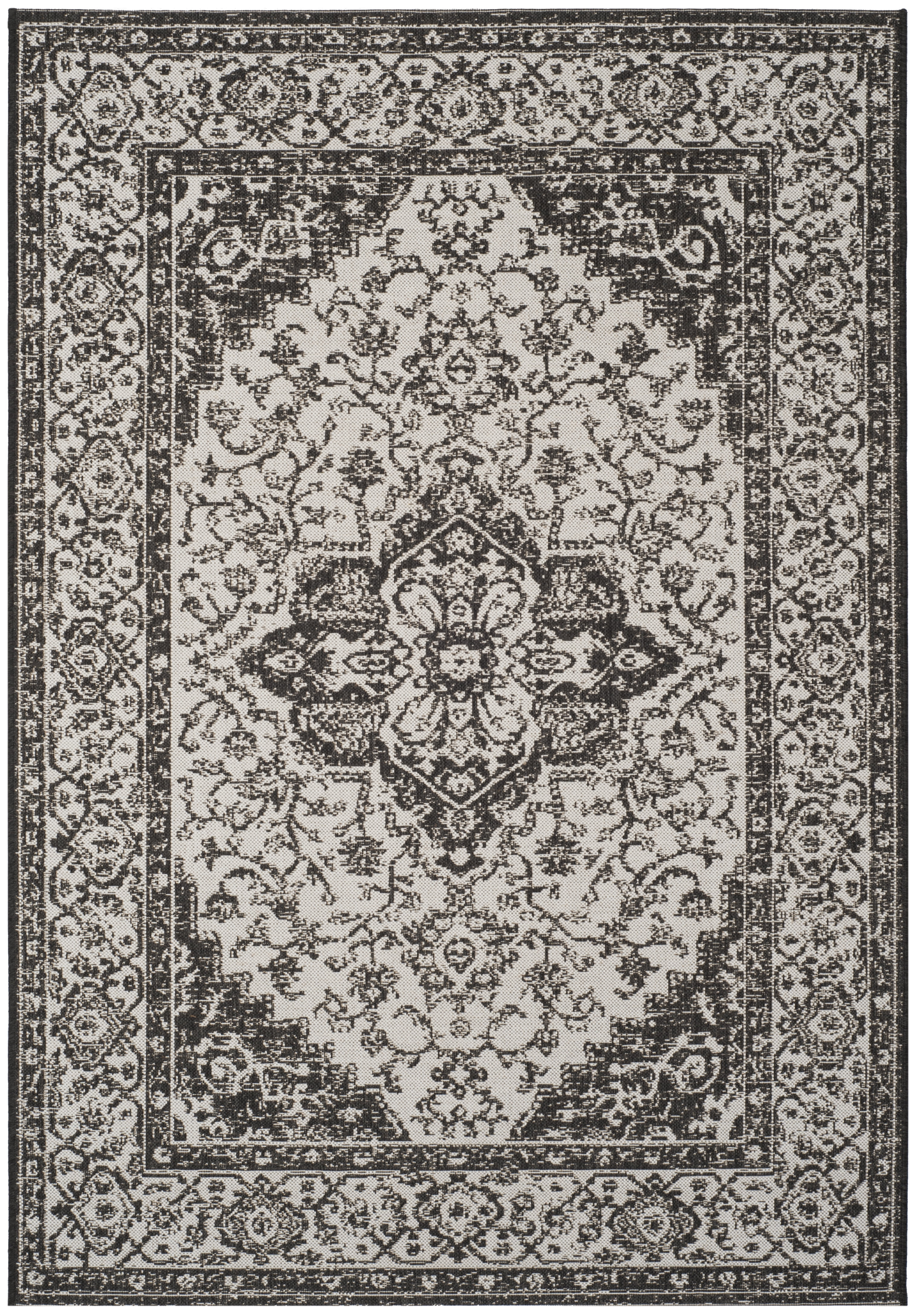 Safavieh Beach House Mai Traditional Outdoor Area Rug, Light Grey/Charcoal, 5'3" x 7'6"