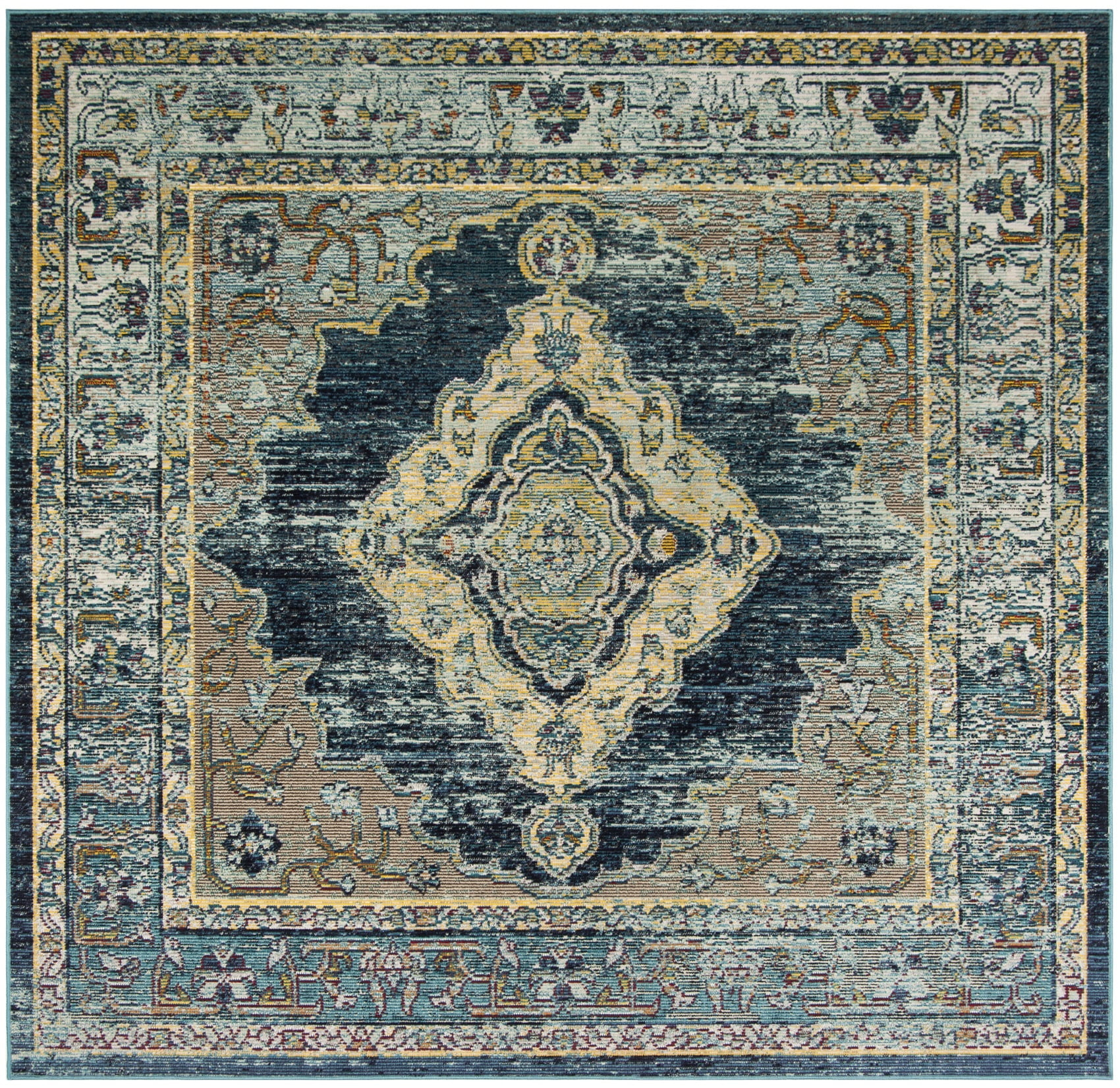 Crystal CRS500 Power Loomed Area Rug - Blue/Yellow - 7'x7' - Safavieh.