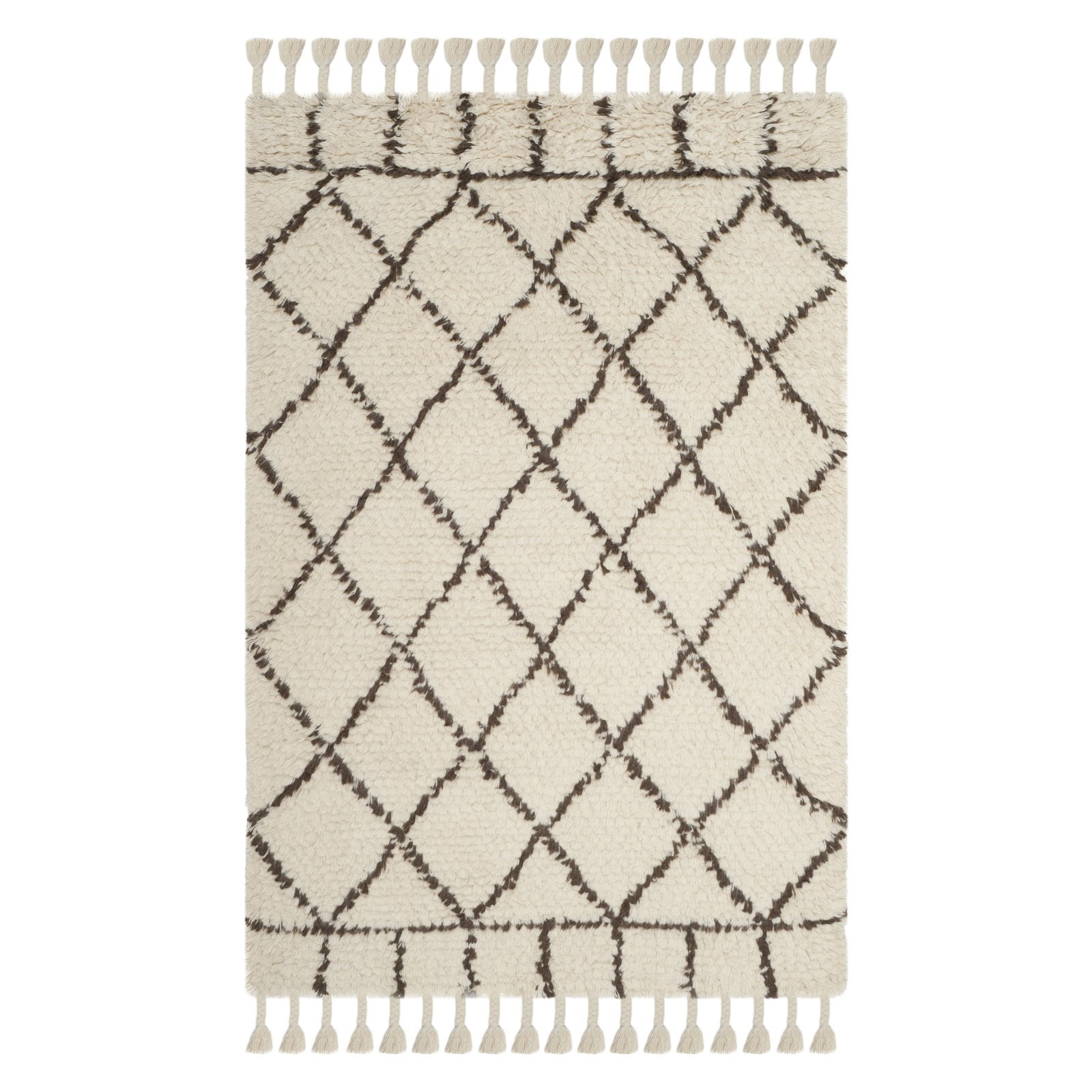 Aderonke Hand Tufted Wool/Cotton Geometric Rug in Ivory/Brown