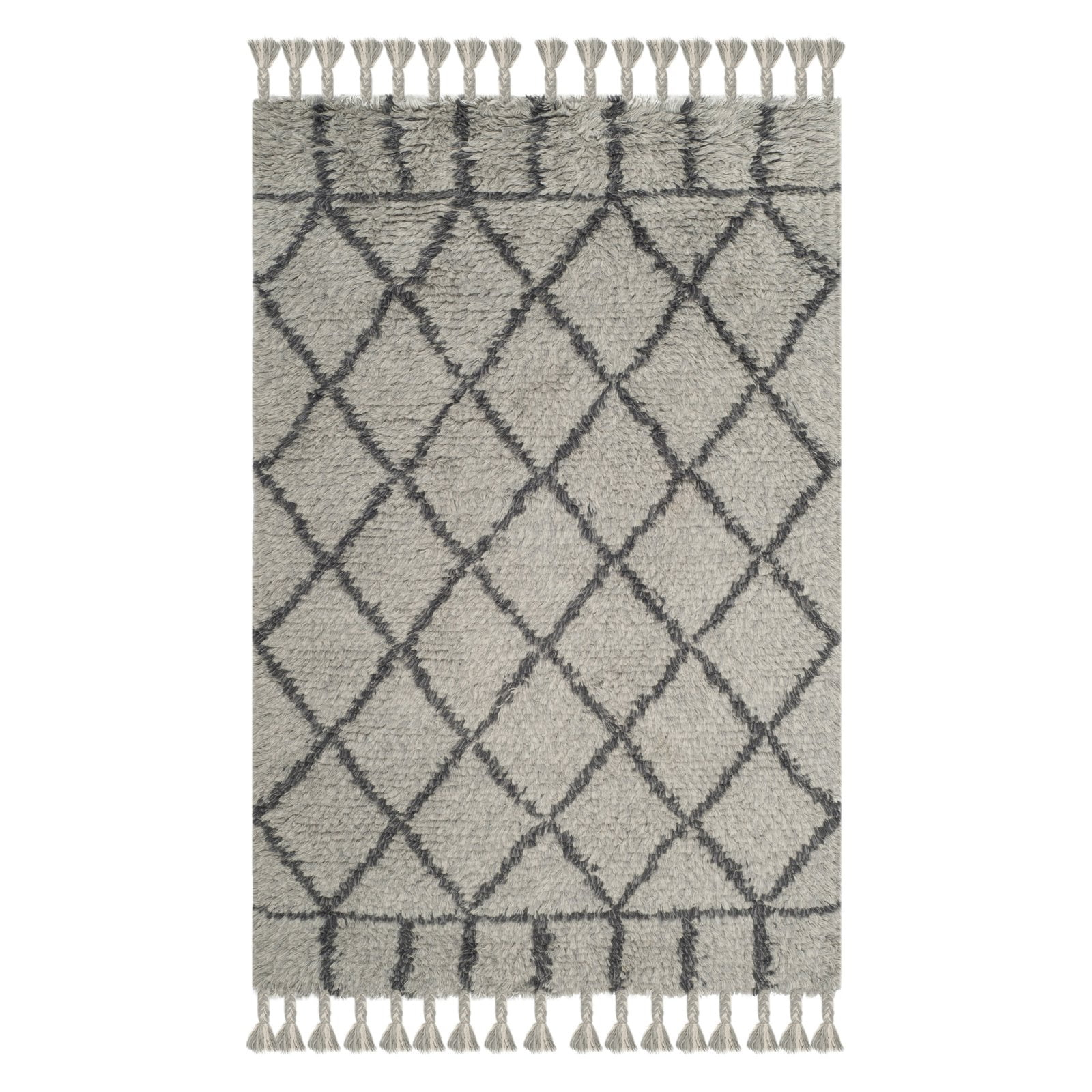 Safavieh  Handmade Casablanca Shag Domenica Tribal Wool Rug Grey/Dark Grey 2'3" x  8' 8' Runner Indoor,Runner,Handmade Dining Room,Bedroom,Entryway