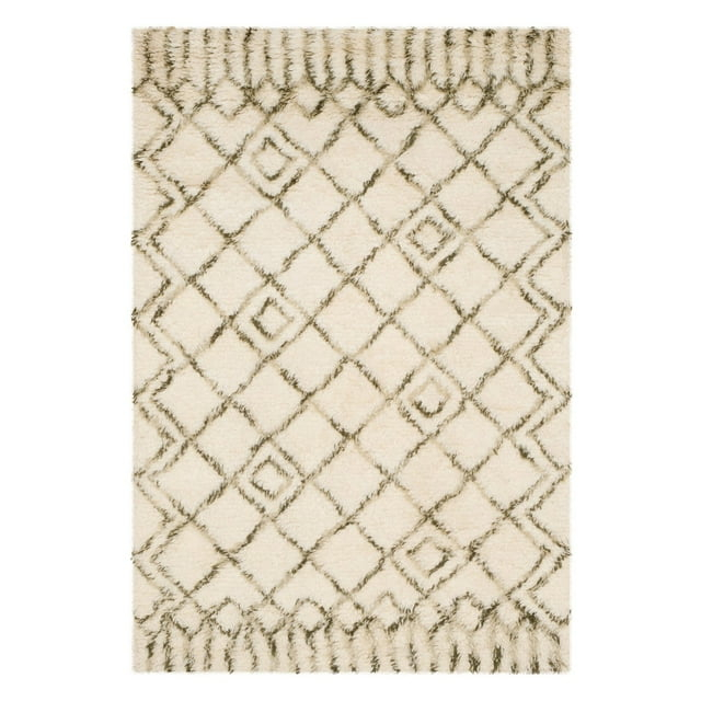 Safavieh Casablanca Contemporary Hand-Knotted Wool Runner Rug-Color:Ivory/Green,Shape:Large Rectangle,Size:8' x 10'