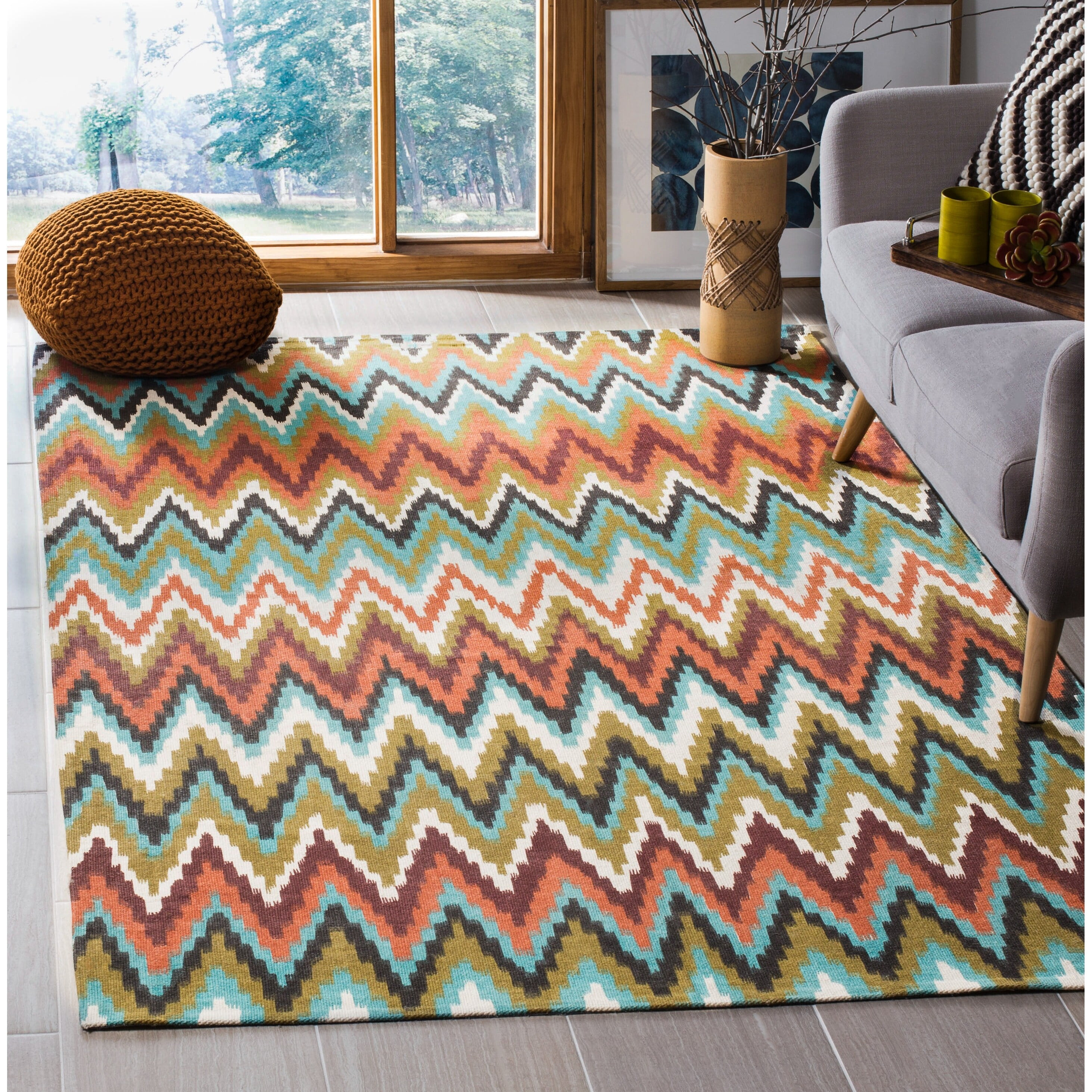 Safavieh Cedar Brook Collection Handmade Cotton Area Rug-Color:Teal/Red,Shape:Small Rectangle,Size:6'L x 4'W