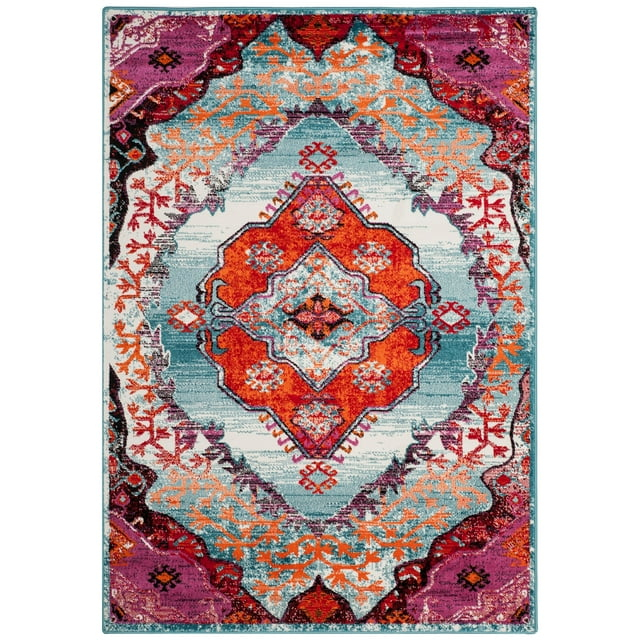 SAFAVIEH Cherokee Thane Southwestern Area Rug, Light Blue/Fuchsia, 4' x 6'