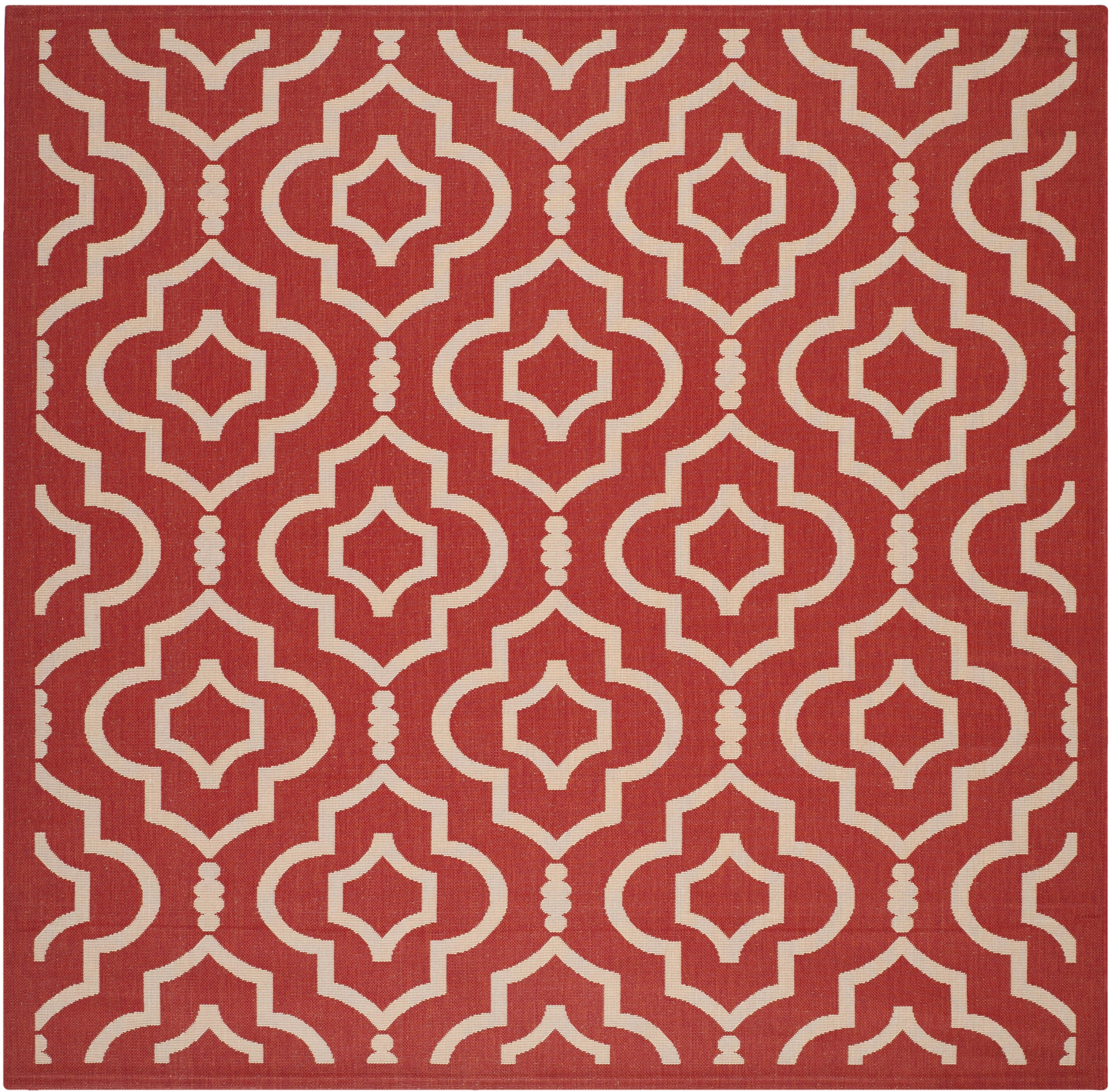 Courtyard CY6926 Power Loomed Indoor and Outdoor Area Rug - Red/Bone - 7'10"x7'10" - Safavieh