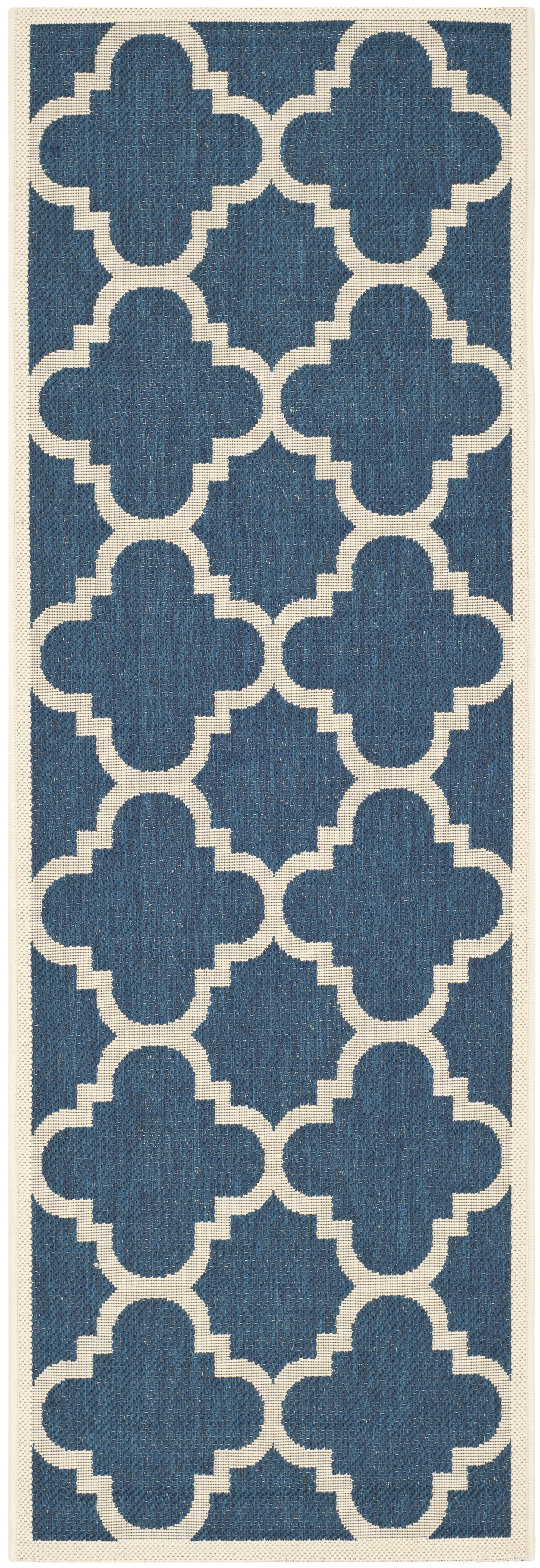 Safavieh Courtyard Becky Quatrefoil Indoor/Outdoor Runner Rug, 2'3" x 14', Navy/Beige