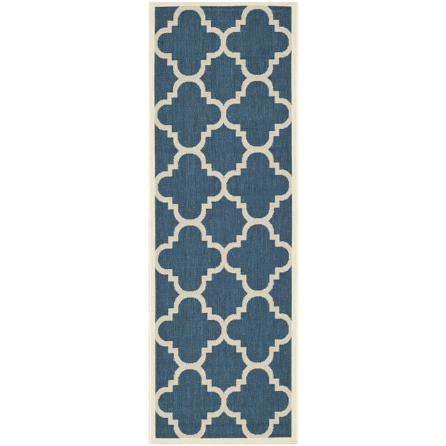 Safavieh Courtyard Becky Quatrefoil Indoor/Outdoor Runner Rug, 2'3" x 14', Navy/Beige