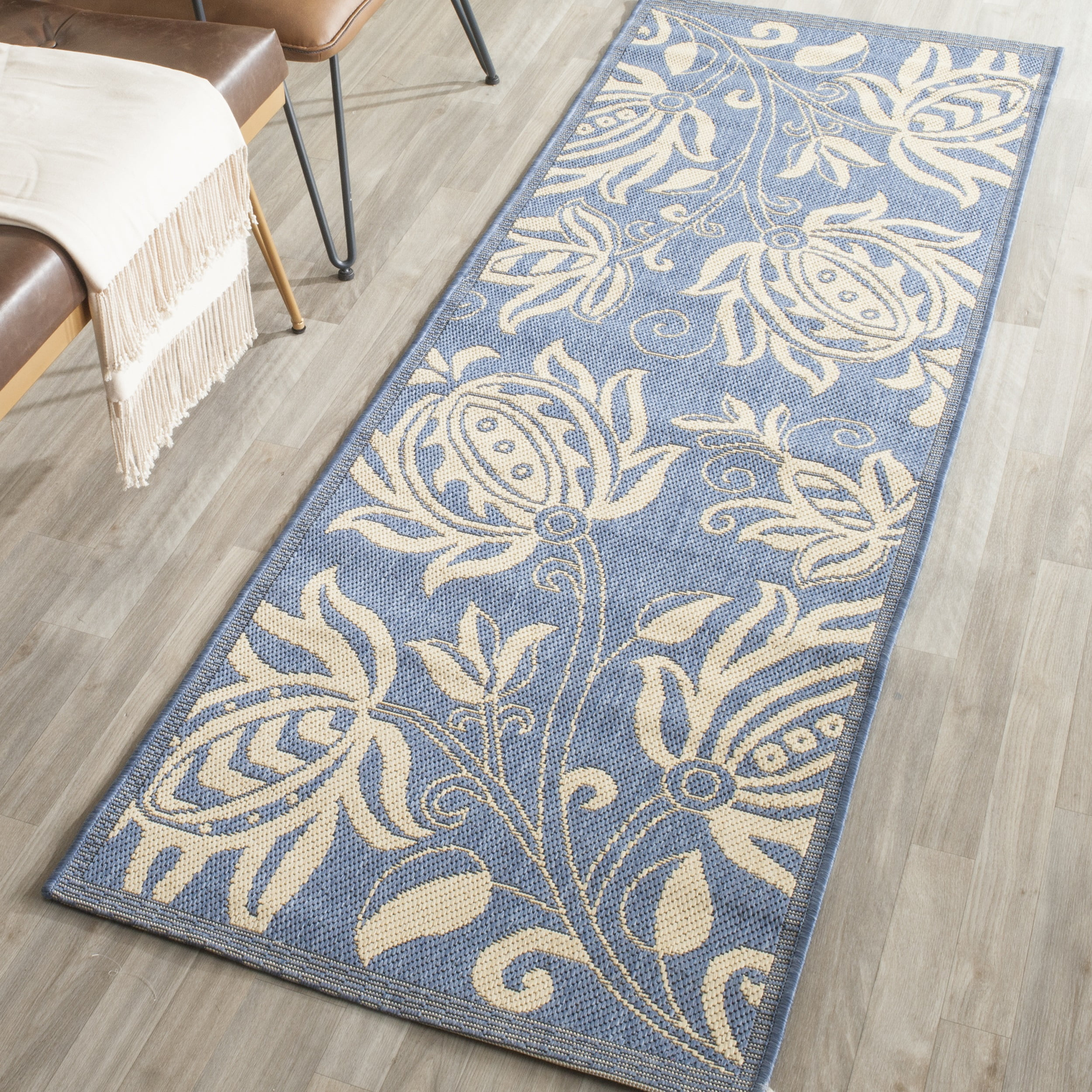 Safavieh Courtyard Crystal Floral Indoor/Outdoor Indoor/Outdoor Runner Rug, 2'3" x 12', Blue/Natural
