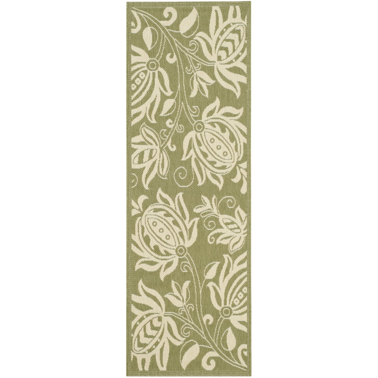 Safavieh Courtyard Crystal Floral Indoor/Outdoor Indoor/Outdoor Runner Rug, 2'3" x 12', Olive/Natural