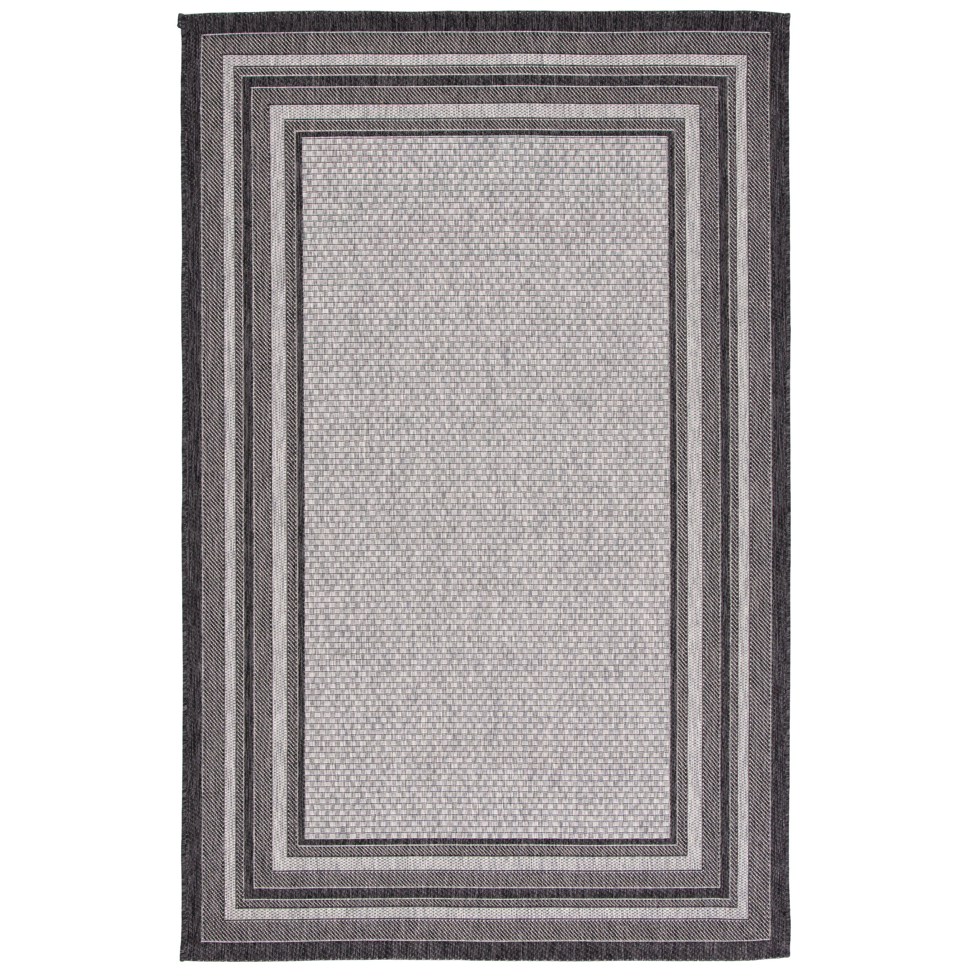 SAFAVIEH Courtyard Ercan Bordered Indoor/Outdoor Area Rug, Light Grey/Black, 4' x 4' Square