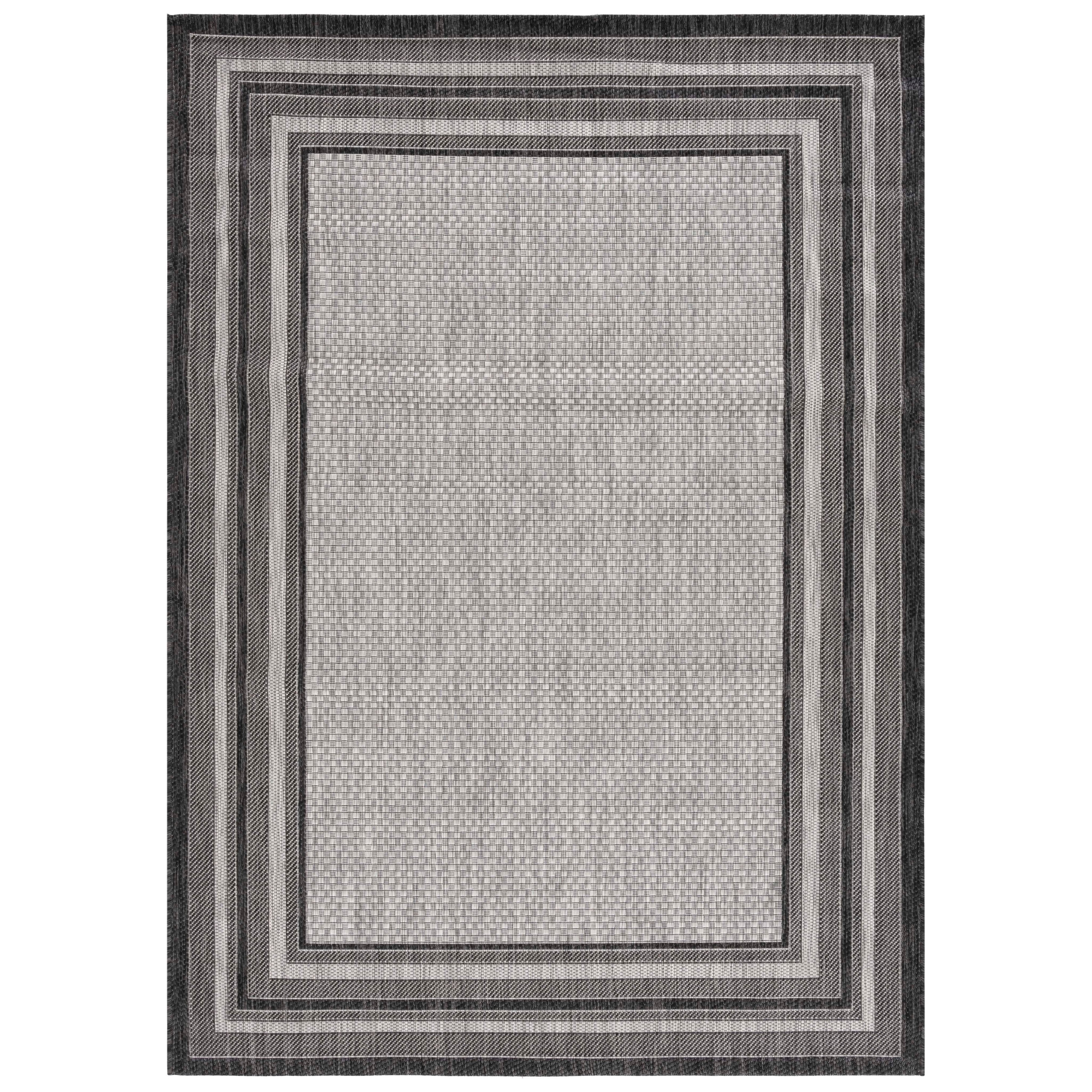 SAFAVIEH Courtyard Ercan Bordered Indoor/Outdoor Area Rug, Light Grey/Black, 4' x 4' Square