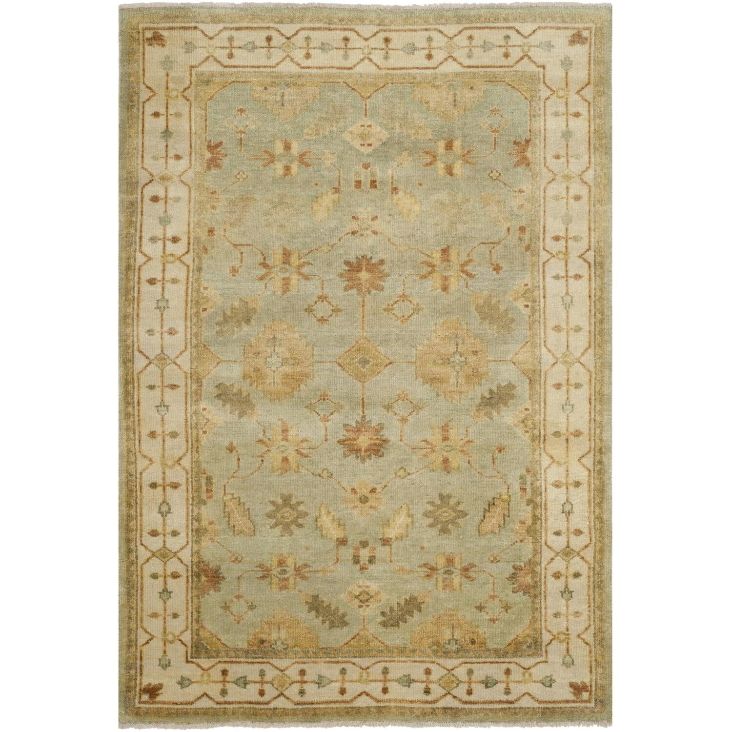 Oushak OSH141 Hand Knotted Area Rug - Soft Green/Ivory - 4'x6' - Safavieh.