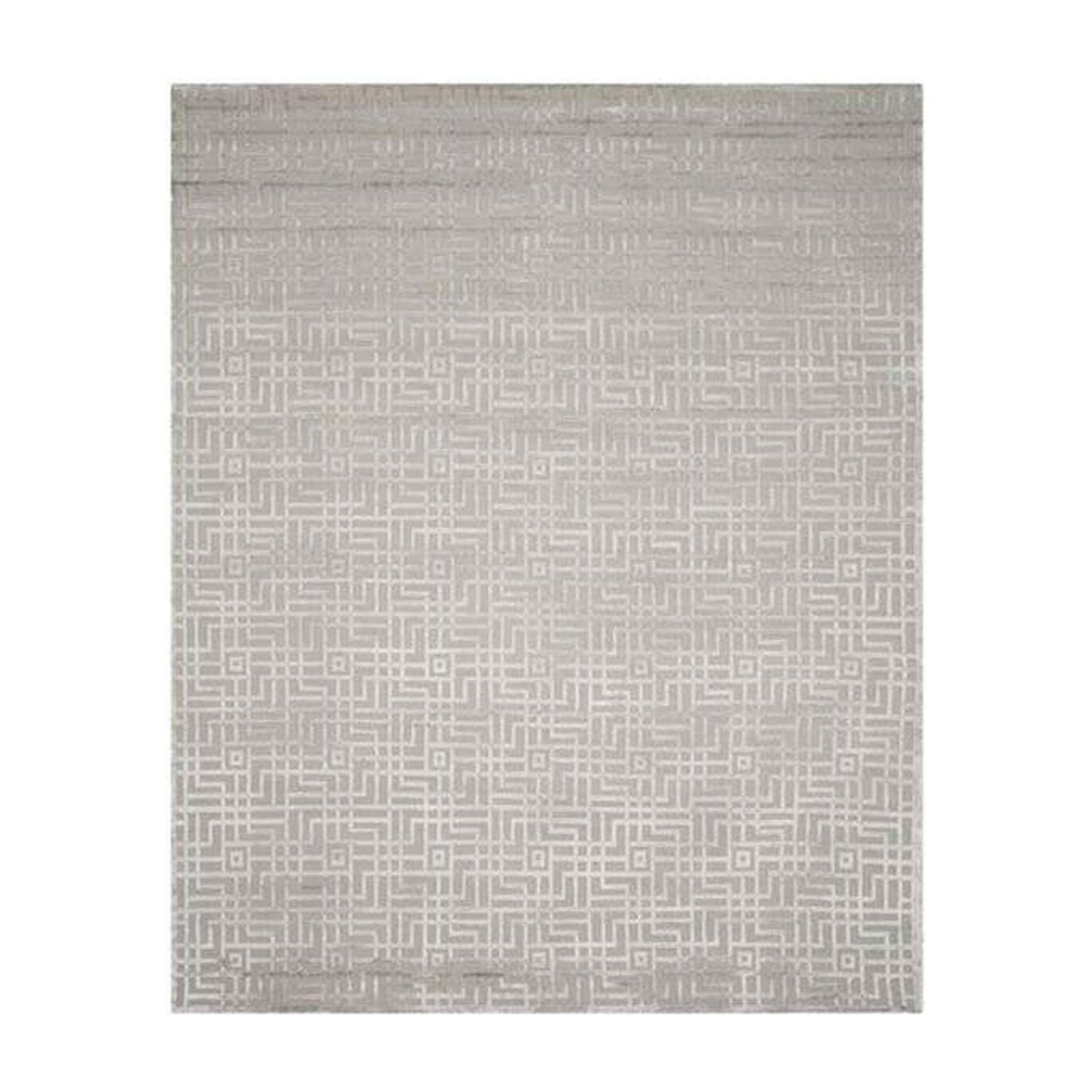 Tibetan Hand Knotted 60% Viscose, 30% Wool, And 10% Cotton Geometric Rug