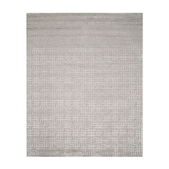 Tibetan Hand Knotted Viscose/Wool/Cotton Geometric Rug in Gray