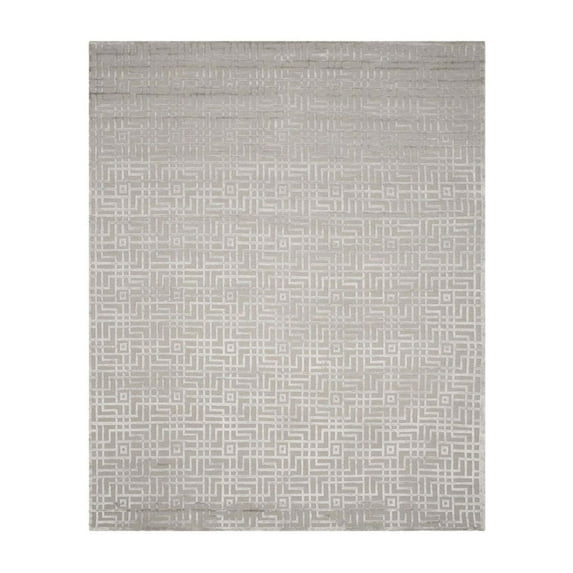 Tibetan Hand Knotted Viscose/Wool/Cotton Geometric Rug in Gray