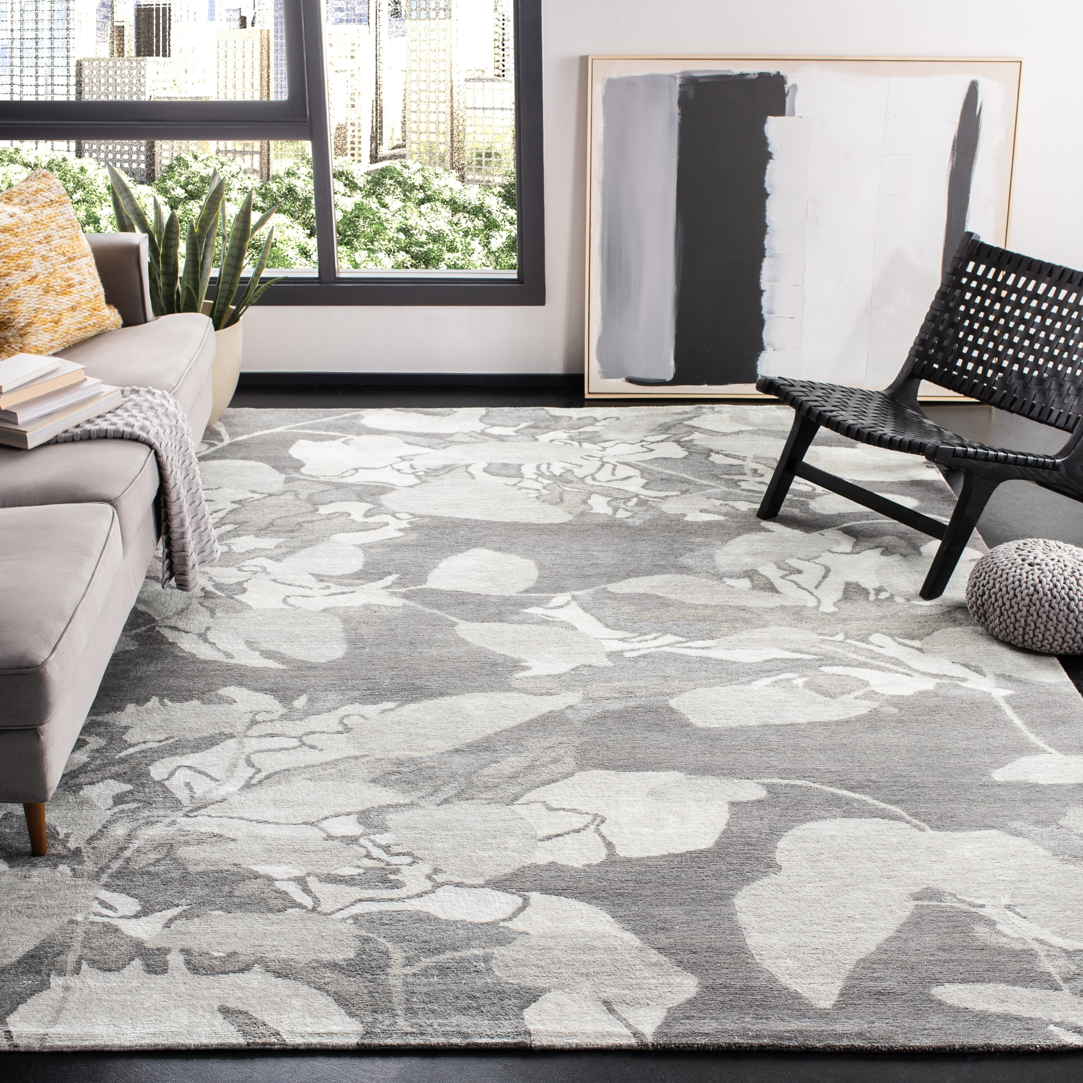 Safavieh  Couture Hand-knotted Tibetan Fumiki Modern Wool Rug Silver 10' x 14' 10' x 14' Living Room, Bedroom, Dining Room Orange