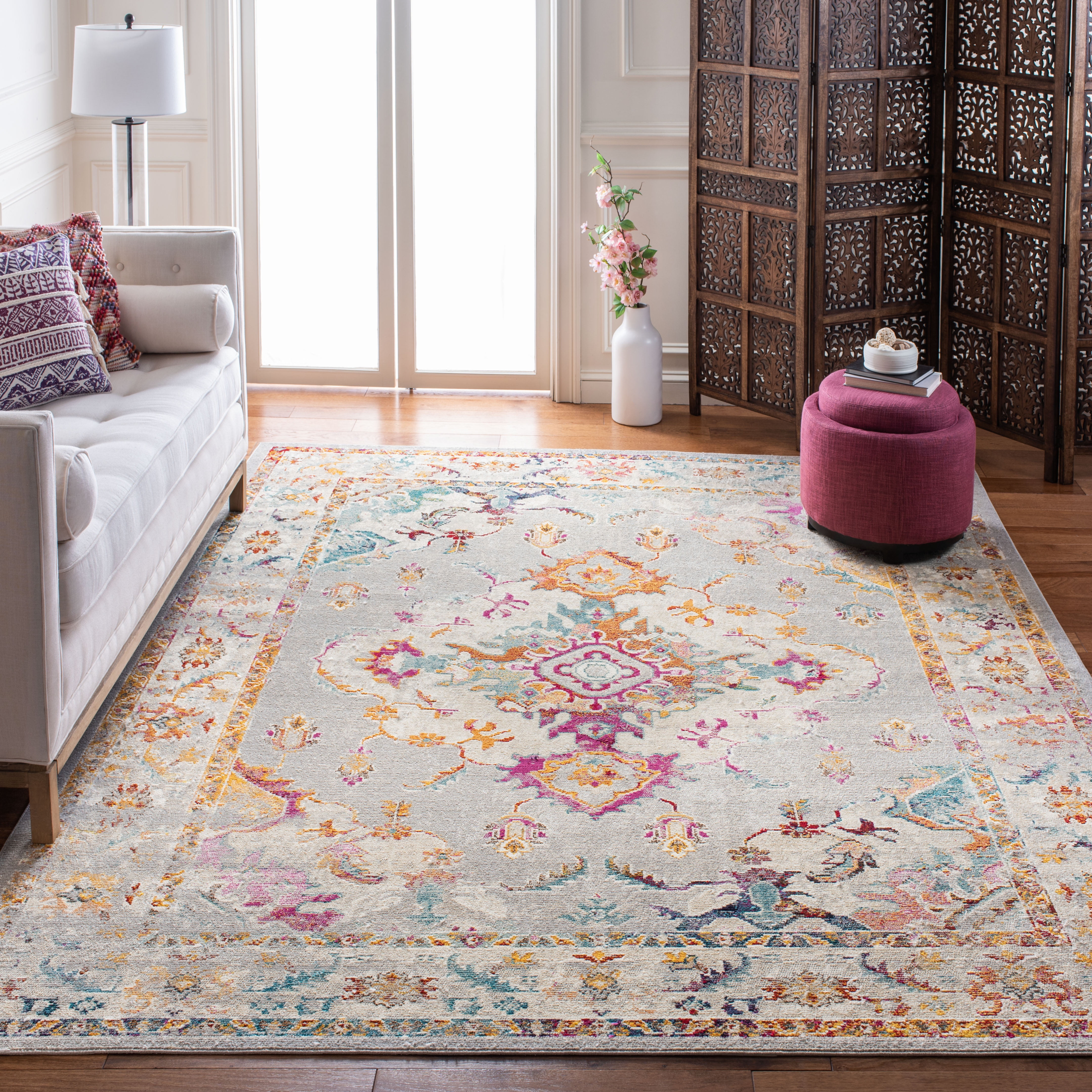 Crystal CRS521 Power Loomed Area Rug - Grey/Cream - 8'x10' - Safavieh.