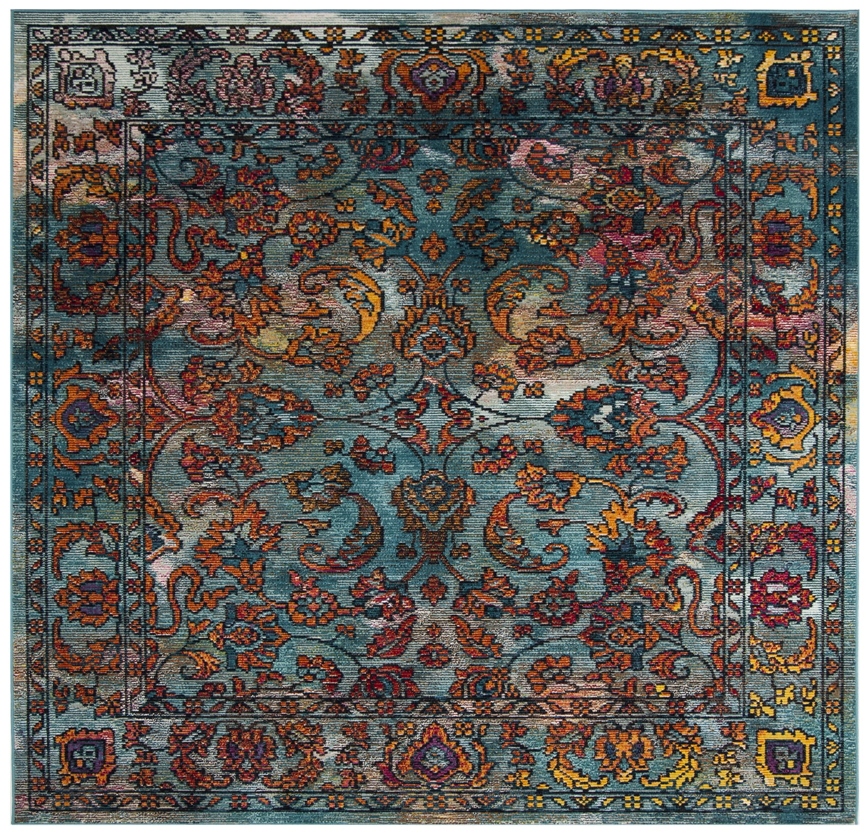 Crystal CRS515 Power Loomed Area Rug - Light Blue/Orange - 7'x7' - Safavieh.
