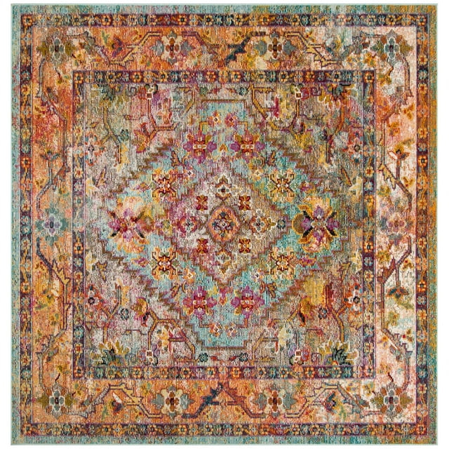 Crystal CRS507 Power Loomed Area Rug - Light Blue/Orange - 7'x7' - Safavieh.